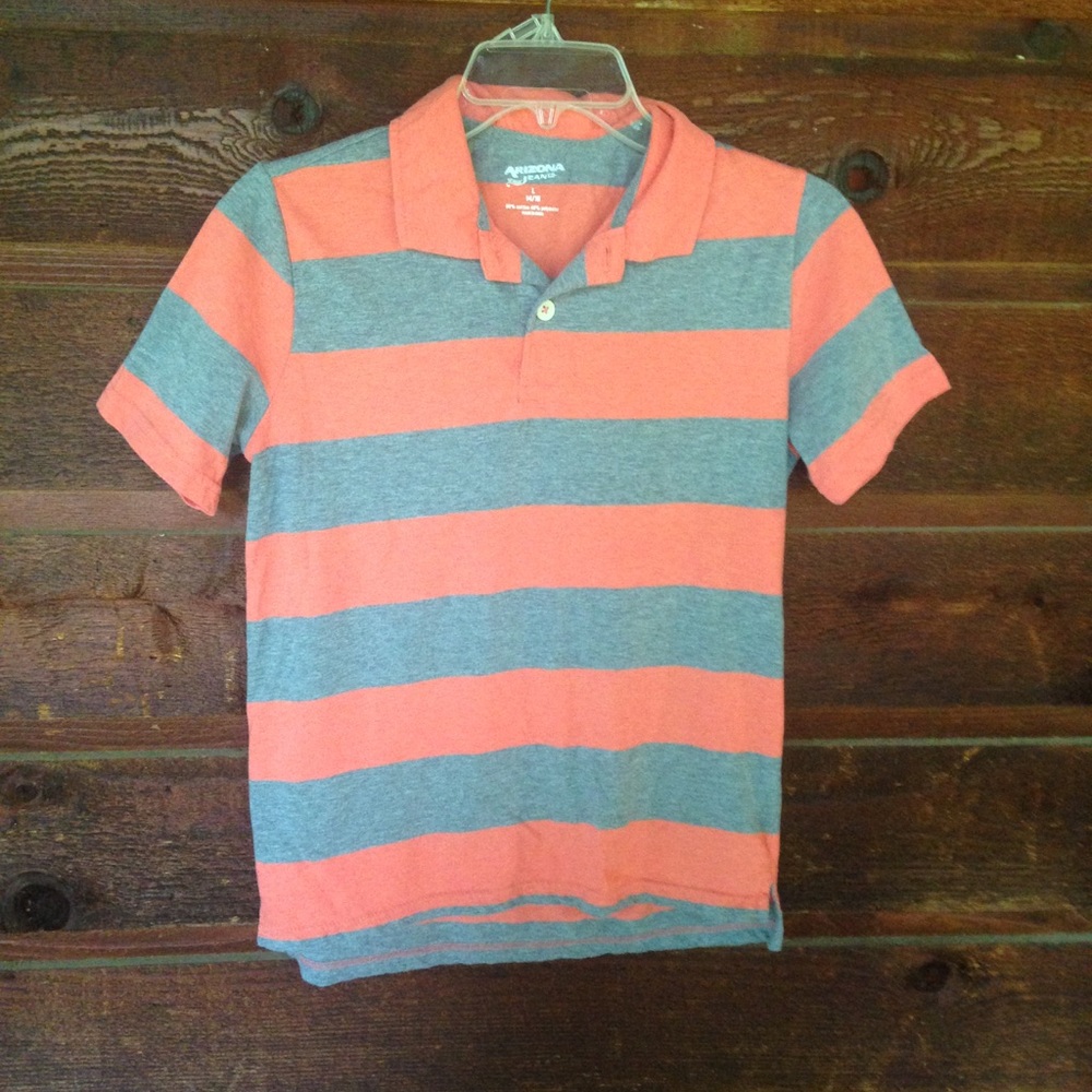 Arizona short sleeve polo YL orange & gray stripes